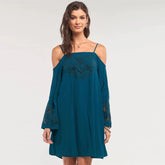 Teal Green Long Sleeve Square Neck Mini Dress